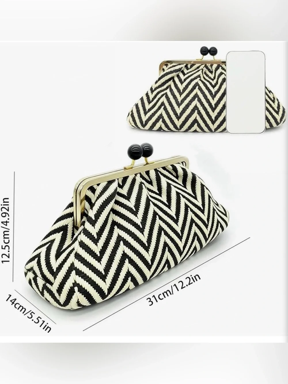 NEW Woven Chevron Clutch – Black and Cream